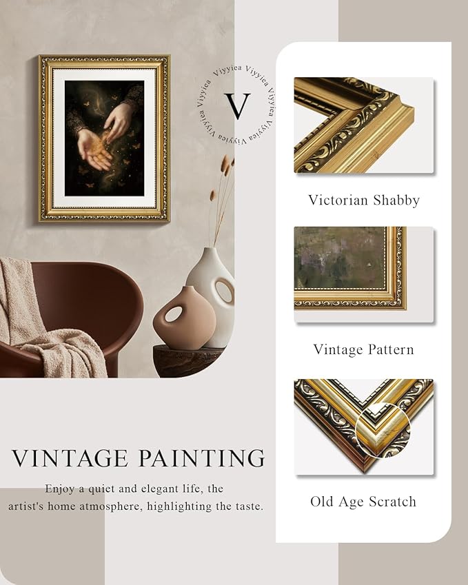 VIYYIEA Gold Framed Wall Art, Magic Hands Hallween Canvas Print Home Decor Vintage Art Painting Picture Bathroom Wall Decor, Magical Artwork for Living Room Bedroom Kitchen Office - 14L x 11W