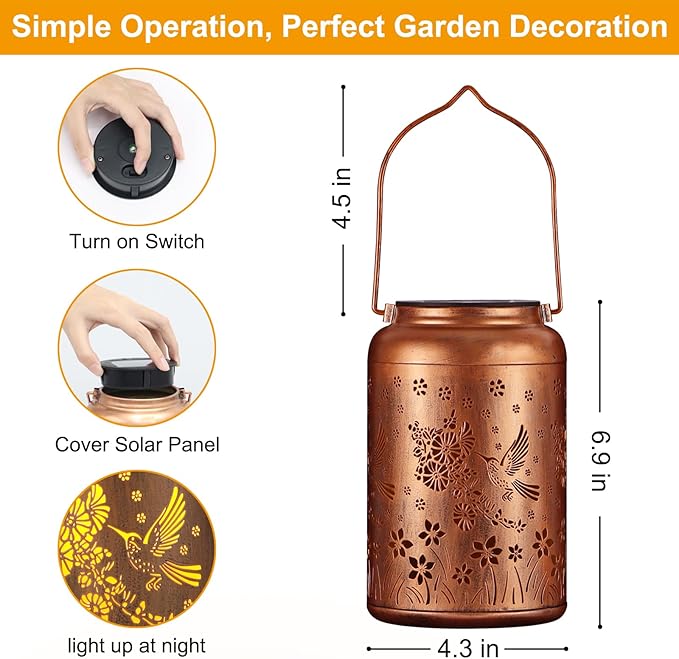 Solar Lanterns Outdoor, Waterproof Hanging Metal Solar Lanterns LED Decoration for Garden, Yard, Patio - Perfect Birthday Gifts for Women Mom Grandma(02-Red Bird)