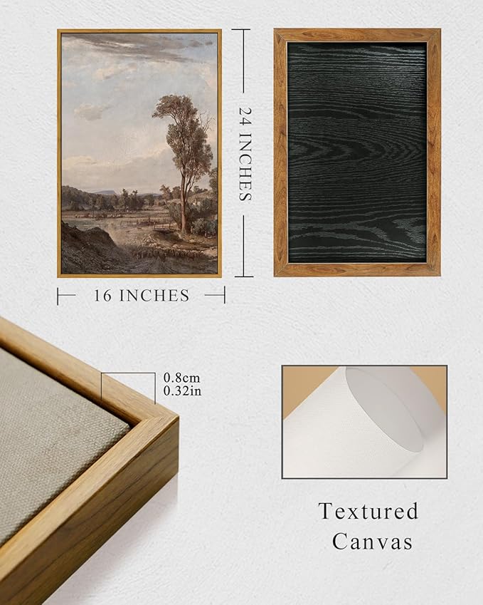 InSimSea Framed Wall Art for Living Room Classical Landscape Canvas Prints Room Decor Rustic Countryside Scenery Artworks Bathroom Pictures Wall Decorations Farmhouse Office Home Wall Decor 16x24in