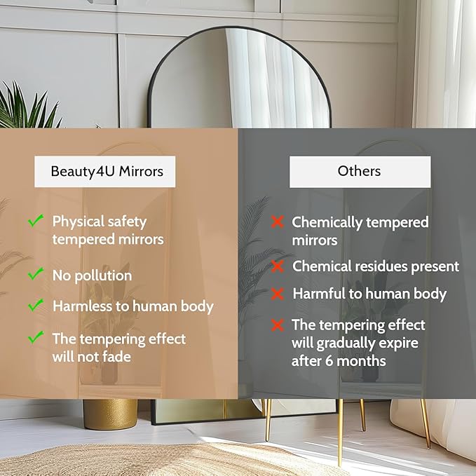 Beauty4U 71" x 32" Arch Full-Length Mirror, Black Metal Frame, Free Standing & Hanging Mounted for Living Room & Bedroom