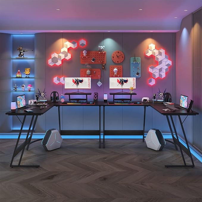 Homall L Shaped Gaming Desk Computer Corner Desk PC Gaming Desk Table with Large Monitor Riser Stand for Home Office Sturdy Writing Workstation (Classical Black, 51 Inch)