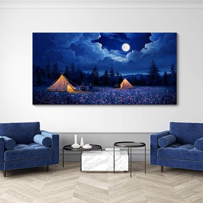 Landscape Canvas Wall Art Wall Decor Bedroom Pictures Wall Decoration Dark Blue Artwork Large Size Modern Painting Framed Pictures For Living Room Home Kitchen Office