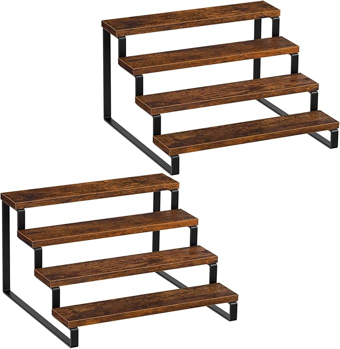 Giikin Set of 2 Wooden Display Stand Riser, 4 Tier Display Stand Perfume Organizer Stand Cupcake Stand Holder, Tiered Display Stand Risers Display Shelf for Home and Shop