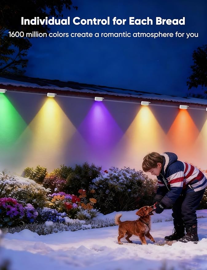 APPECK Permanent Outdoor Lights 400ft with 288 LED Lights, 144W Smart RGBW Eaves Lights,DC 36V, 40LM, IP67 Waterproof String Lights for Christams, Party Decor, Compatible with Alexa, Black