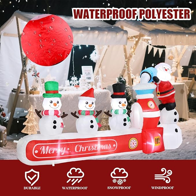 VCUTEKA Christmas Inflatables Outdoor Decorations, 8FT Blow Up Santa Claus with Three Snowmen, Animated Christmas Inflatable Yard Decoration with LED Lights for Holiday Lawn Garden Xmas Décor