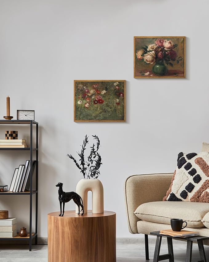 InSimSea Framed Wall Art - Floral Scenic Oil Painting Canvas Prints, Rustic Decor for Bedroom, Bathroom and Office - 8x10in/20x25cm