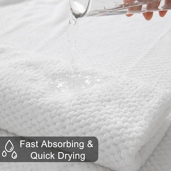 8-Piece White Bath Towels Set,2 Oversized Large Bath Towels Sheet,2 Hand Towels and 4 Washcloths - 600 GSM Soft Luxury Towel Set,Highly Absorbent Quick Dry Towel Collection for Bathroom,Hotel and Spa