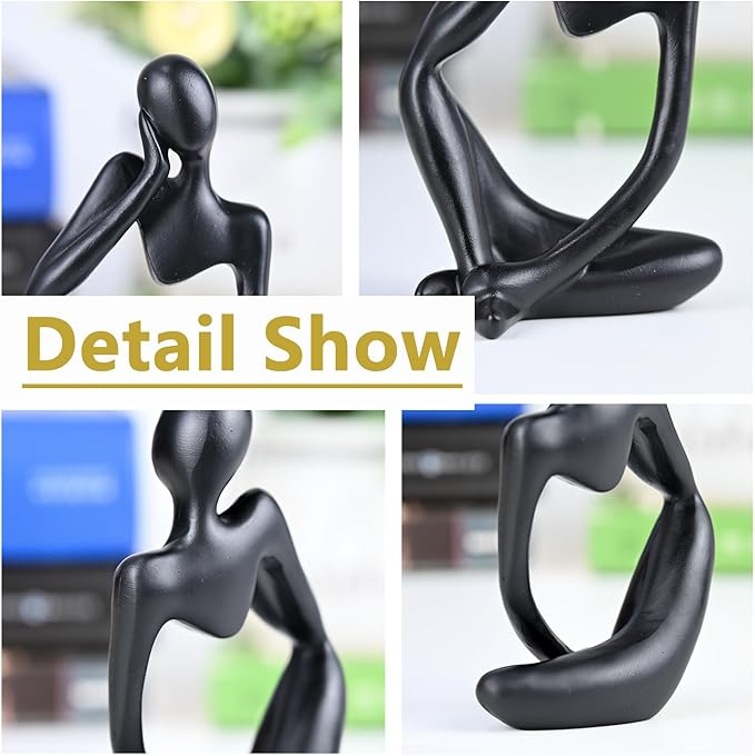 BOPART Resin Thinker Statues Black Decor for Home, Office or Living Room, Black Figurines Sculptures for Floating Shelf, Coffee Table Decoration