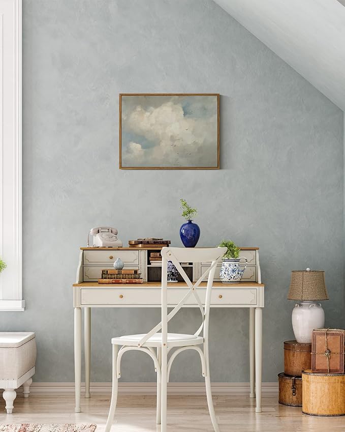 InSimSea Framed Canvas Wall Art Vintage Decor, Home Decor Classical Oil Paintings Sky Cloud Bird Canvas Prints,Retro Landscape Wall Art for Bedroom Living Room Bathroom, 12"x16"