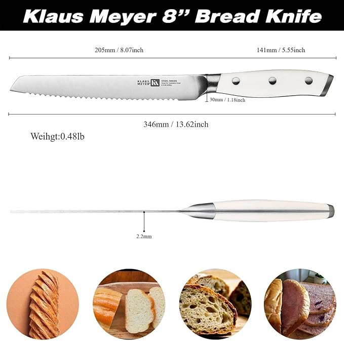 Stahl High Carbon Exclusive German Steel 8 inch Bread Knife (White)