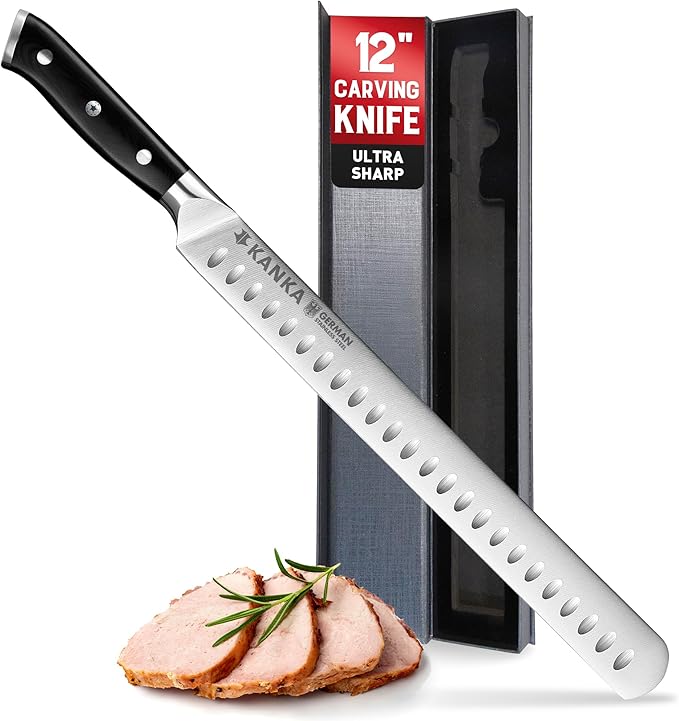 KANKA 12 inch Slicing Carving Knife - Ultra Sharp 1.4116 German Stainless Steel. Premium G10 Hamdle. Gift Box Included