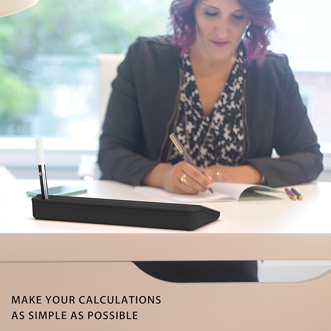 TOWON Desktop Glass Whiteboard with Basic Calculator, 12 Digit LCD Display, Desk Organizers with Accessories for Office, Home, School Supplies, Storage with Dry Erase Board Surface, Black, 17'' x 6''