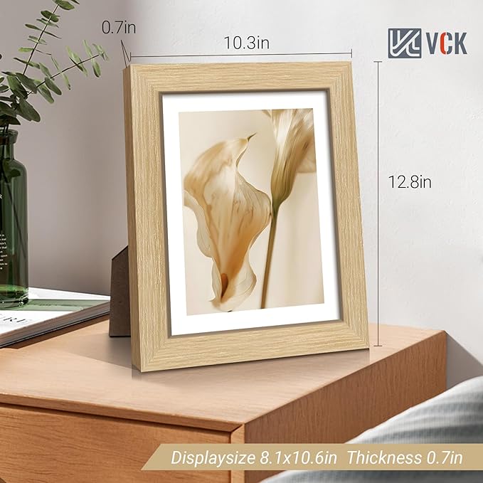VCK 8.5x11 Picture Frame Set of 4 - Oak, Gallery-Quality Wood Poster Frames, 1.1-Inch Wide Border, Polished Plexiglass, Vertical or Horizontal Wall & Tabletop Display for Photo/Art/Prints, Natural Oak