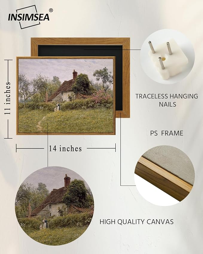 InSimSea Framed Canvas Wall Art Vintage Decor, Landscape Wall Art Prints, Old Cottages Countryside Landscape Wall Art, Rustic Farmhouse Wall Decor for Bedroom Living Room, 11"x14"