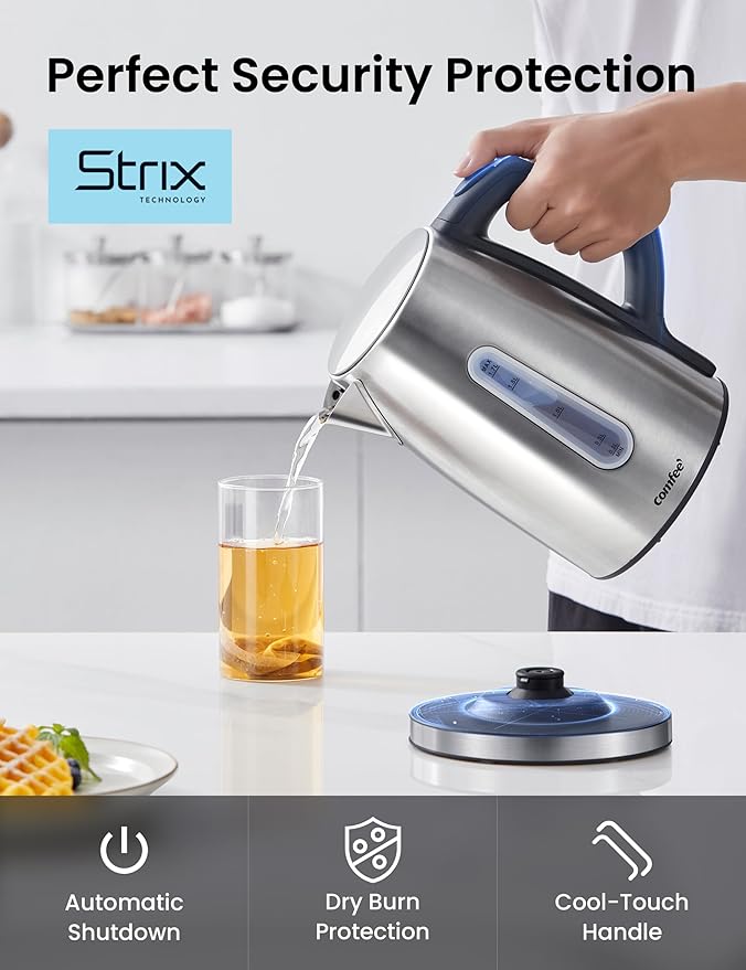 COMFEE' Stainless Steel Electric Kettle, Temperature Control with 6 Presets, 1-Hr Keep Warm, Kettle Water Boiler 1.7 Litres, 1500W with Viewing Window, Auto-Off and Boil-Dry Protection