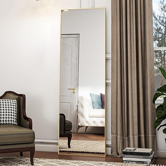 Koonmi 21"x56" Floor Mirror Full Length, Bedroom Floor Body Mirror with Stand, Large Gold Mirror, Leaning, Standing or Hanging Horizontally/Vertically