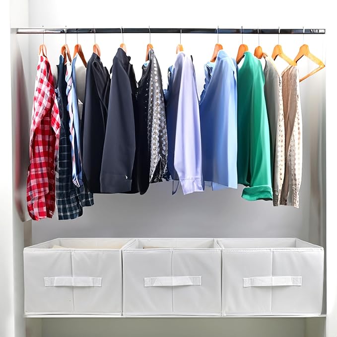 Extra Large Clothes Closet Organizer 6 Compartments for Jean Sweater Sheets to Shirt - Divided Clothing Storage Boxes for Closet, Wordrobe, Bedroom, Shelf (4pc White)