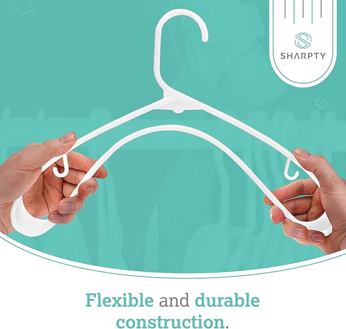 Sharpty Plastic Hangers Clothes Hangers for Clothing, Closet, Coats & Shirts - Durable, Thick, Tough & Space Saving - for Everyday Standard Use, Room Essentials & Basics - 20 Pack - White