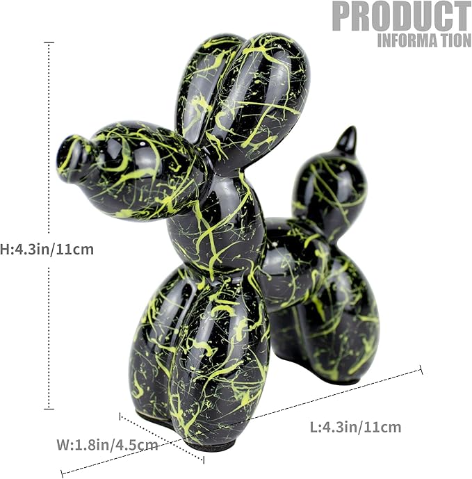 Creative Balloon Dog Statues Small Ceramic Animal Sculpture Modern Home Decor Living Room Desktop Decorations Bedroom Office Cabinet Ornament (Black-C)