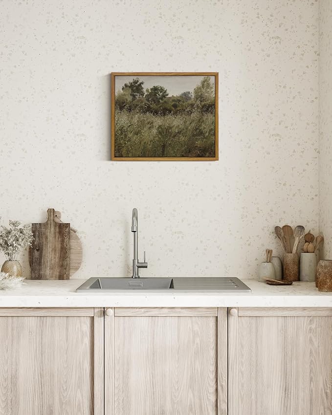 InSimSea Framed Canvas Wall Art Vintage Decor, Grassland Nature Framed Artwork for Walls, Nature Scenic Living Room Pictures Wall Decoration, Bathroom Bedroom Office Decor, 9"x11"