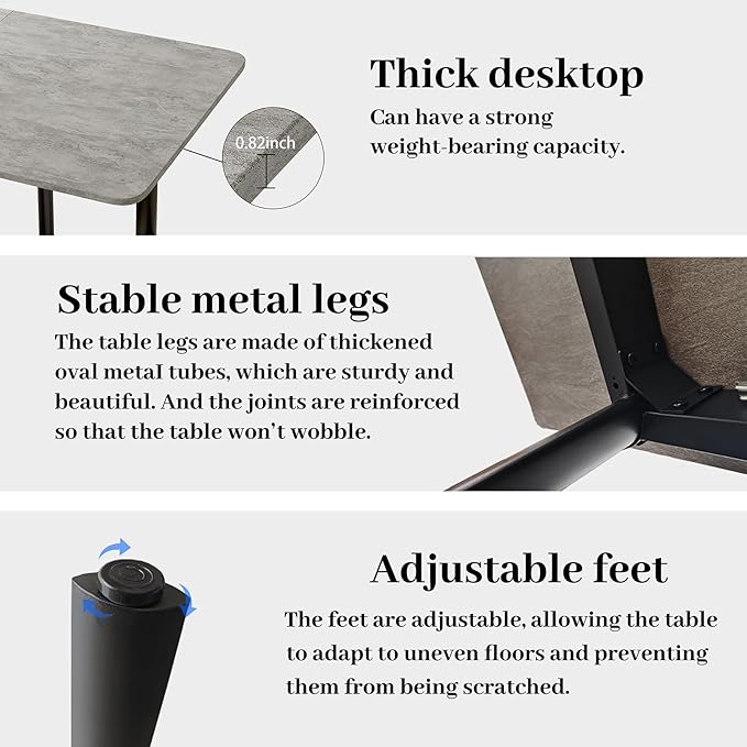 63"- 78.7" Extendable Dining Table, Thickened Expandable MDF Wooden Kitchen Table with Metal Legs, Scratch-Resistant, Easy to Clean