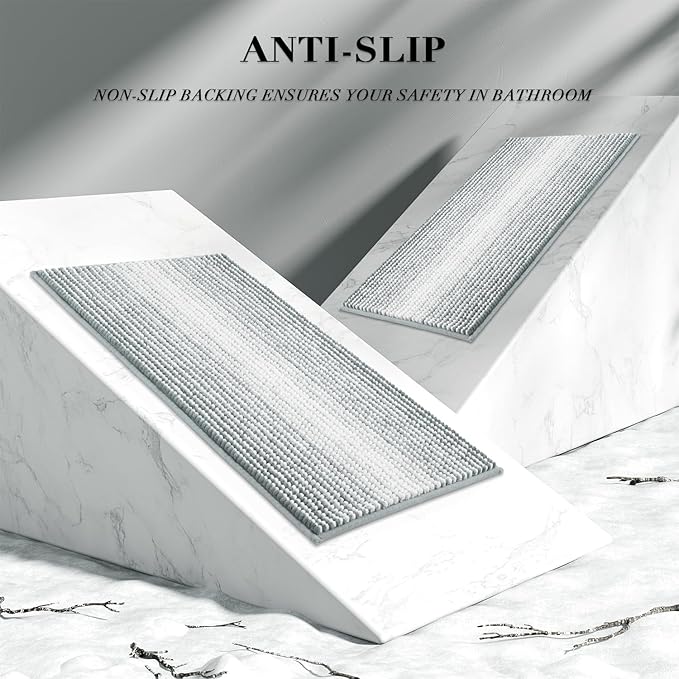 BSICPRO Bathroom Rugs and Mats Sets, 2 Piece Thick Absorbent Chenille Bath Mat Rug Set Non Slip, Soft Shaggy Bath Room Floor Mats for Bathroom, Machine Washable (Light Gray, 20" x 32" Plus 16" x 24")