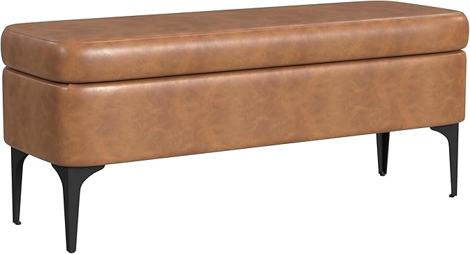 HomePop Upholstered Storage Bench with Metal Leg Home Décor|Bench with Storage for Living Room & Entryway - Carmel Faux Leather