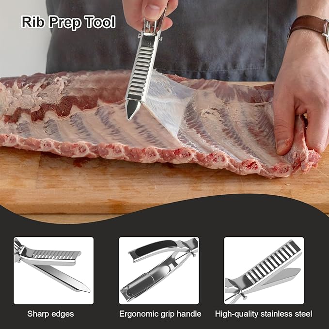 Rib Membrane Removal Tool, BBQ Rib Skinner, Stainless Steel Rib Membrane Remover Tool, Ergonomic Design for Effortless BBQ Rib Preparation, Dishwasher Safe Barbecue Accessories