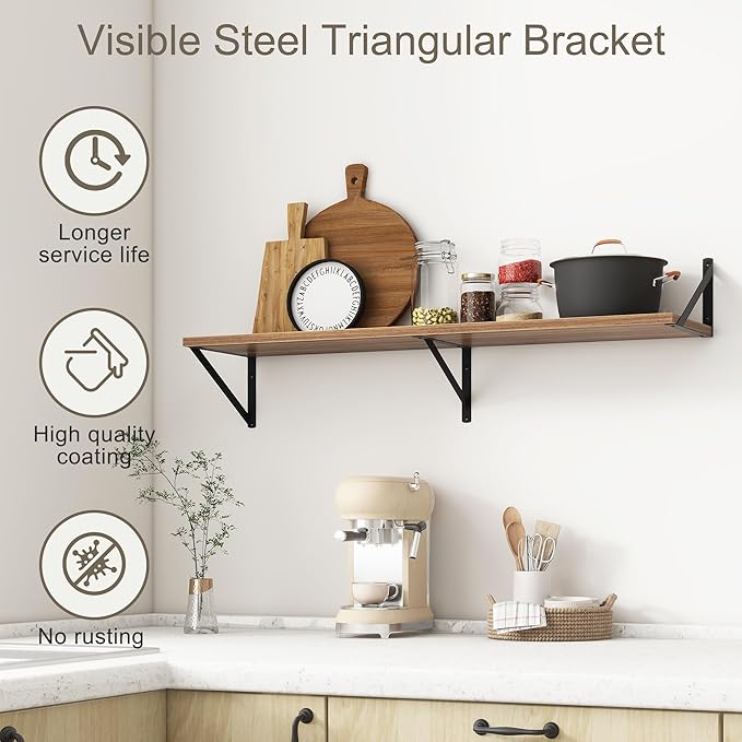 Fun Memories 40 Inch Floating Shelves, 10 Inch Deep Wall Shelf, 40 x 10 Floating Shelf Set of 2, Wood Floating Shelf Wall Mounted, Large Kitchen Living Room Bedroom Storage Shelves, Walnut