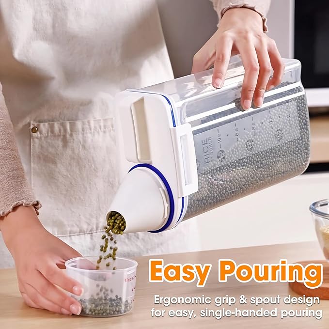TBMax Rice Cereal Container Oatmeal Dispenser - 2 Pack Rice Storage Container with Measuring Cup + Easy Pouring Spout, Perfect for Flour Sugar Grain Nuts Kitchen Pantry Storage Organization