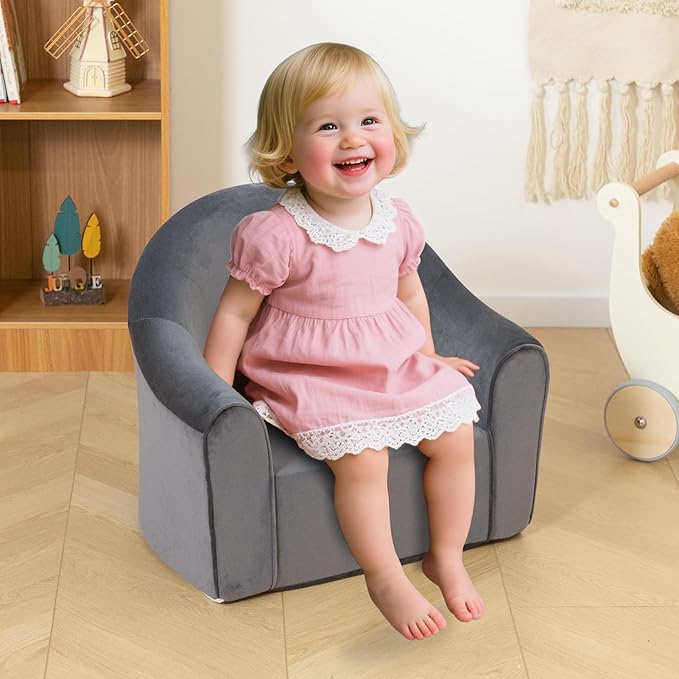 ALIMORDEN Adorable Toddler Chair, Snuggly Foam Seat for Little Ones with Removable Washable Cover - Soft Reading Couch for Boys and Girls, Grey
