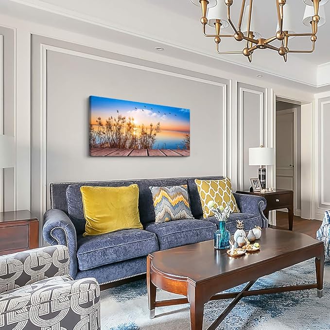 Wall Art for living room Canvas Print Artwork Wall Art Decor Blue ocean waves sun seaview Poster painting bedroom wall decorations Seascape Canvas Prints Picture Office Works Home bathroom wall decor