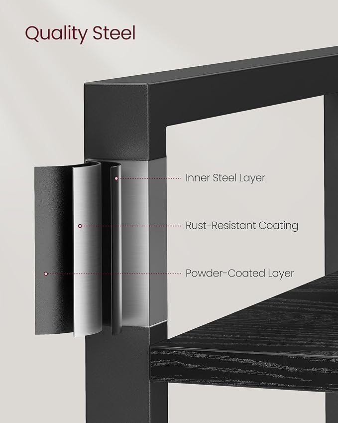 VASAGLE 5-Tier Bookshelf, Bookcase with Steel Frame, Book Shelf for Living Room, Home Office, Study, 11.8 x 26 x 60.2 Inches, Industrial Style, Ebony Black and Ink Black ULLS061B56