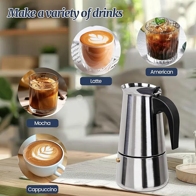 9 Cup Moka Pot Stainless Steel 450ml Italian Espresso Coffee Maker Stovetop Coffee Makers Mocha Pot Percolator Greca Coffee Maker for Induction Stove Portable for Easy Brewing Straight