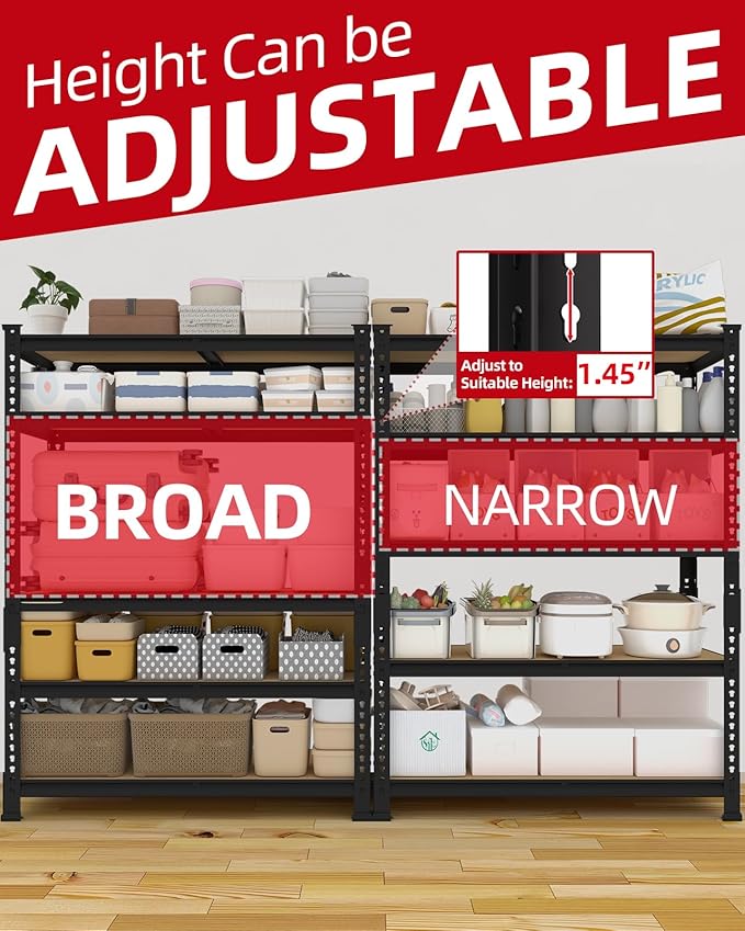PrimeZone 35.5" x 12" x 72" Heavy Duty Storage Shelves - 5 Tier Adjustable Garage Storage Shelving, Metal Storage Utility Rack Shelf Unit for Warehouse Pantry Closet Kitchen, Black