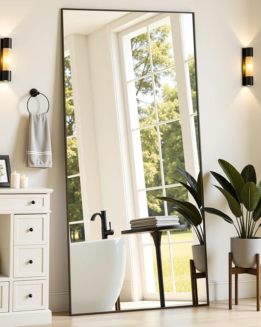 Suidia Full Length Mirror, 71"x32" Floor Standing Mirror Freestanding, Full Body Mirrors with Stand for Bedroom, Hanging Mounted for Living Room Cloakroom, Black, Rectangular Style