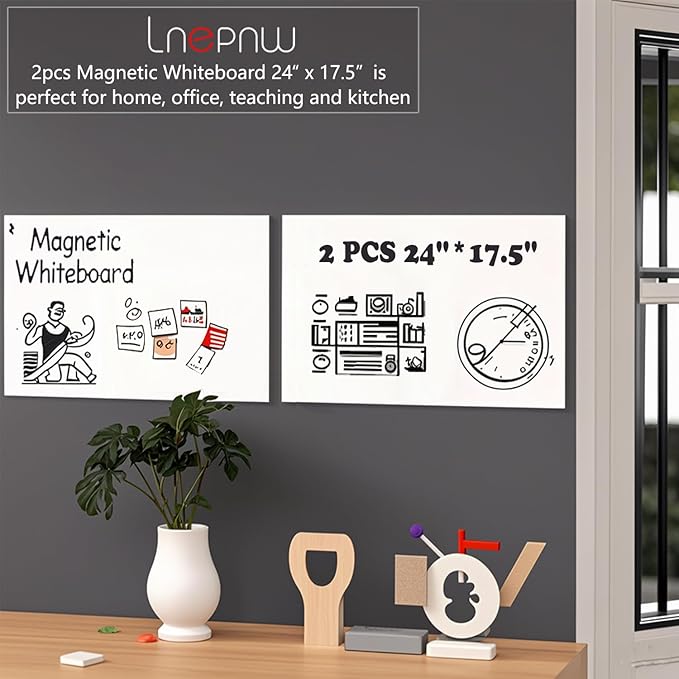 2 Pcs Magnetic Dry Erase Whiteboard Paper 24" x 17.5" Self Adhesive White Board Sticke with Marker, Magnetic Eraser, Magnets for Kid Whiteboard Stick Wall Peel and Stick Wallpaper Office Home