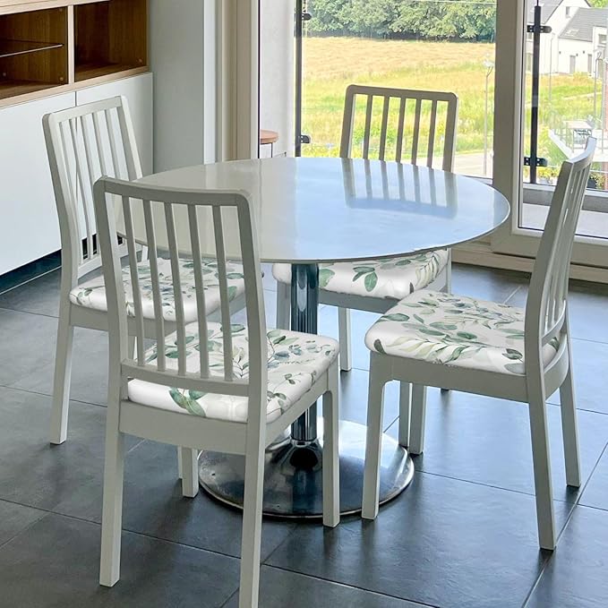 Seat Covers for Dining Room Chairsset of Set of 6, Spring Floral Green Leaf Eucalyptus Watercolor Stretch Chair Seat Covers Cushion Slipcovers for Kitchen Office