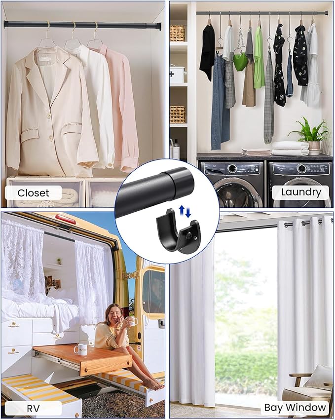 Closet Rods for Hanging Clothes, 17 to 39 Inches Stepless Adjustable Metal Closet Rod, 1.3 Inches Heavy Duty Clothes Hanging Rod for Closet Wardrobes Laundry RV