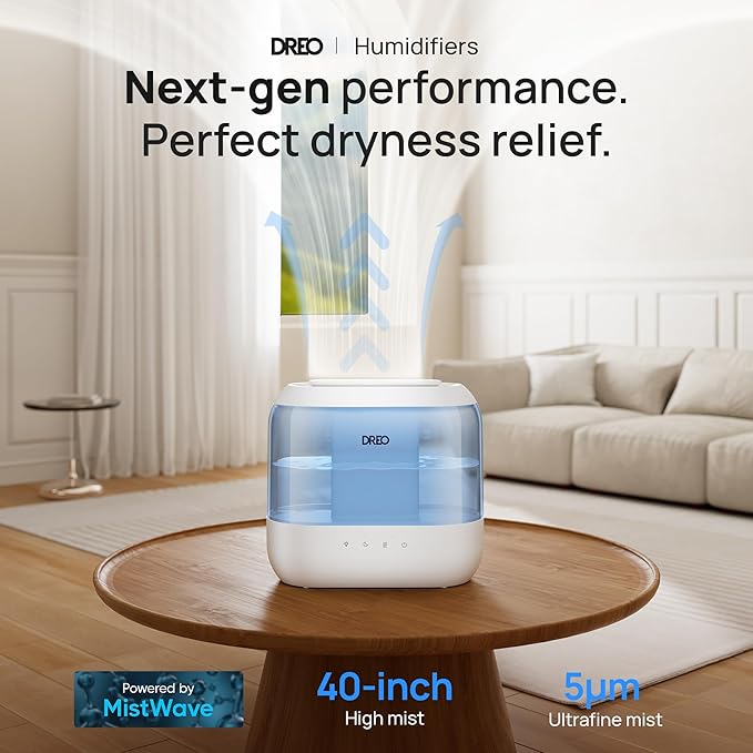 Dreo Humidifiers for Bedroom, Top Fill 4L Supersized Cool Mist Humidifier with Oil Diffuser and Nightlight, 36H Runtime, Quiet Ultrasonic Humidifiers for Home, Large Room, Baby Nursery and Plants