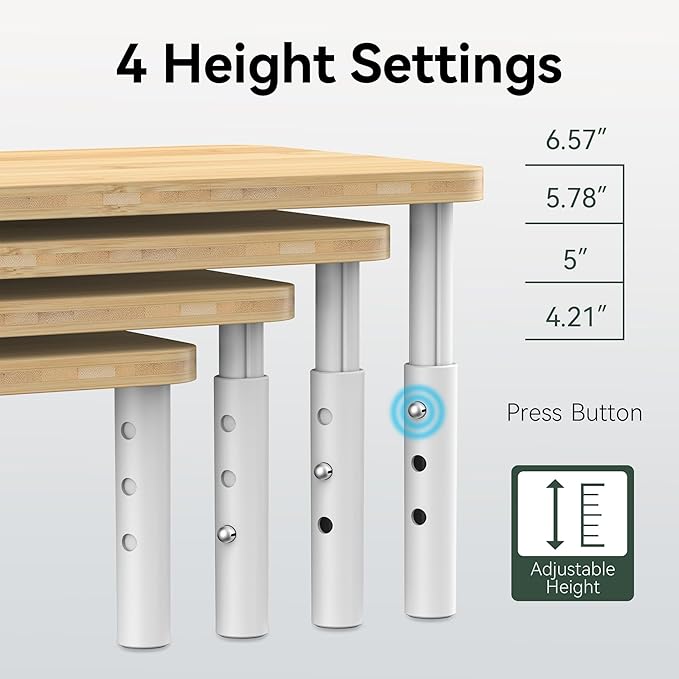 Cabinet Organizer Shelf, Spice Rack Set of 2 Kitchen Pantry Cupboard Shelves, Stackable, Height Adjustable, Natural Bamboo (15.6" W)