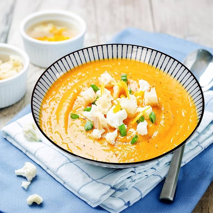 38 oz Japanese Ramen Bowl Set of 6 - Large 8 Inch Ceramic Soup Bowls, Blue and White Japanese Noodle Bowls for Pho, Ramen, and Salad - Mixing Patterns