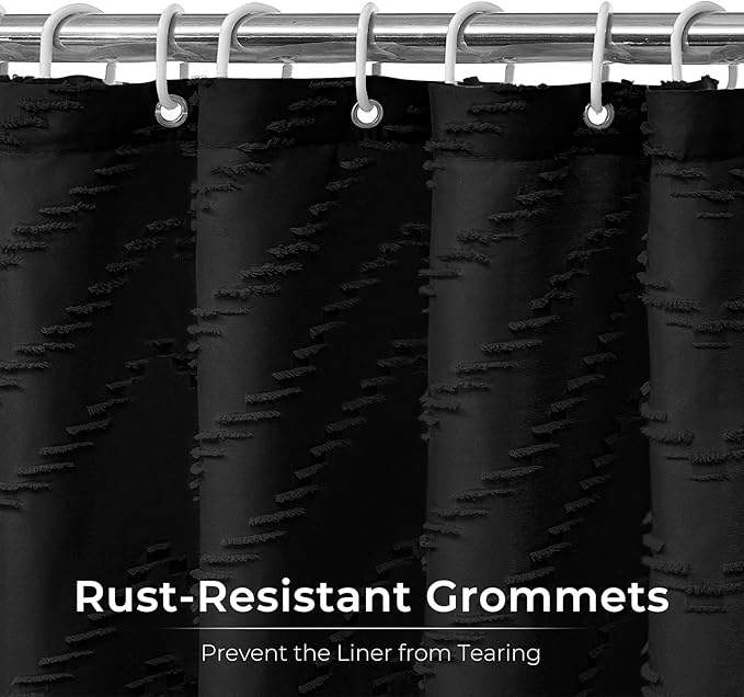 Black Boho Shower Curtain 72 x 78 Inches Woven Fabric Shower Curtain Tufted Chervon Textured Shower Curtains Modern Minimalist Shower Curtains for Bathroom