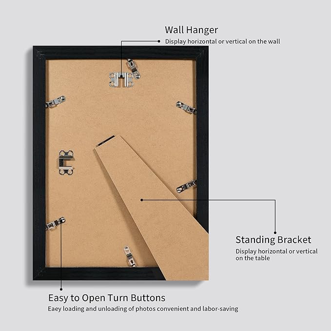 9x12 Picture Frame Set of 4 with Tempered Glass, Black Frames Display 6x8 Picture with Mat or 9 x 12 Without Mat, Photo Frames for Tabletop Display and Wall Mounting