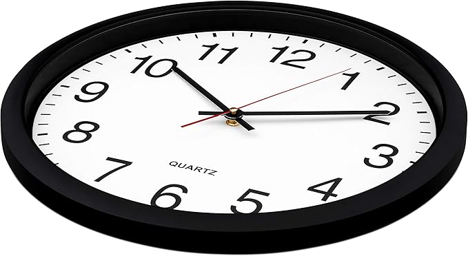 Bernhard Products Black Wall Clock, Silent Non Ticking - 16 Inch Extra Large Quality Quartz Battery Operated Round Easy to Read Home/Office/Business/Kitchen/Classroom/School Clocks