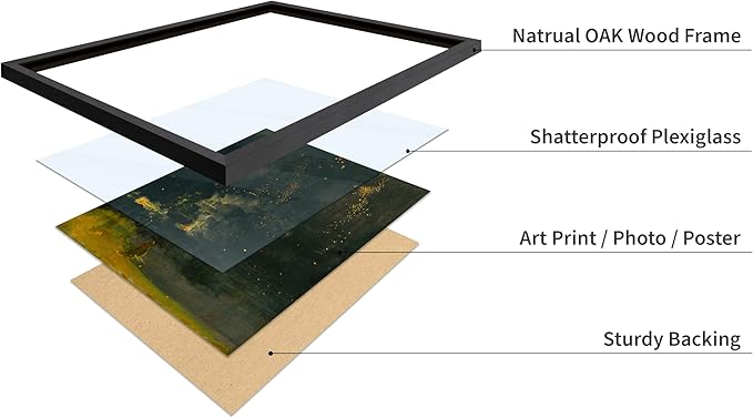 Poster Master Vintage Nocturne in Black and Gold Painting Poster - Retro The Falling Rocket Print - Abstract Art - Moody Art - Landscape Art - Office or Living Room Decor, 16x20 Black Framed