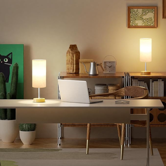 Touch Bedside Lamps Set of 2-3 Way Dimmable Table Lamps for Bedroom, Nightstand Lamp with Wooden Charging Station for Kids Room Dorm, Small Desk Lamp for Living Room, Office, Kids Room, Nursery