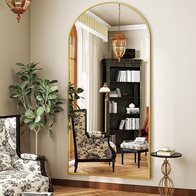 BEAUTYPEAK 71"x30" Arch Full Body Floor Mirror, Full Length Mirror Wall Mirrors Hanging or Leaning Arched-Top with Stand for Bedroom, Dressing Room, Gold