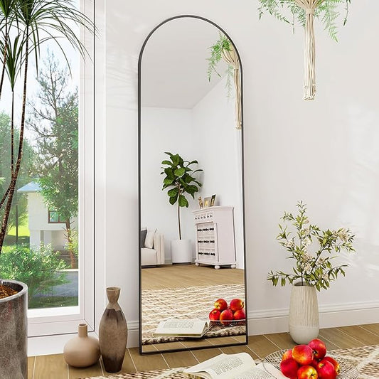 BEAUTYPEAK Arch Mirror Full Length, 59"x16" Wall Mirrors, Full Body Floor Mirror Aluminum Alloy Frame, Suitable for Bedroom, Dressing Room, Black