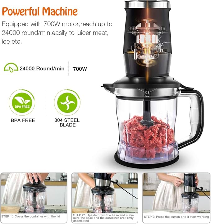 Blender and Food Processor Combo, Blender for Shakes and Smoothies, Personal Blender Small Blender, Suitable for Kitchen, Home, 700W Electric Blender with Mixer Grinder/Blender/Chopper